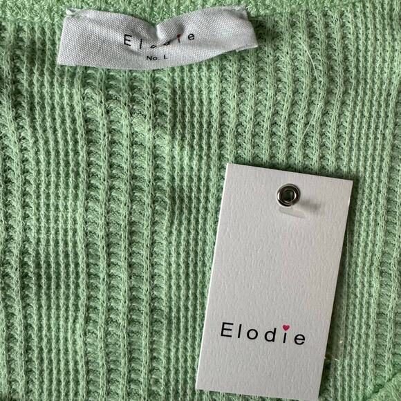 Elodie Women’s Large Green Waffle Knit Button Crop Top NWT - Picture 7 of 10